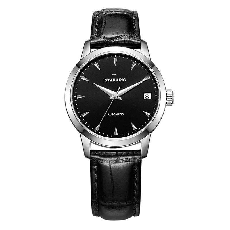STARKING Star Watch men's automatic black leather strap business wristwatch with black dial and date display