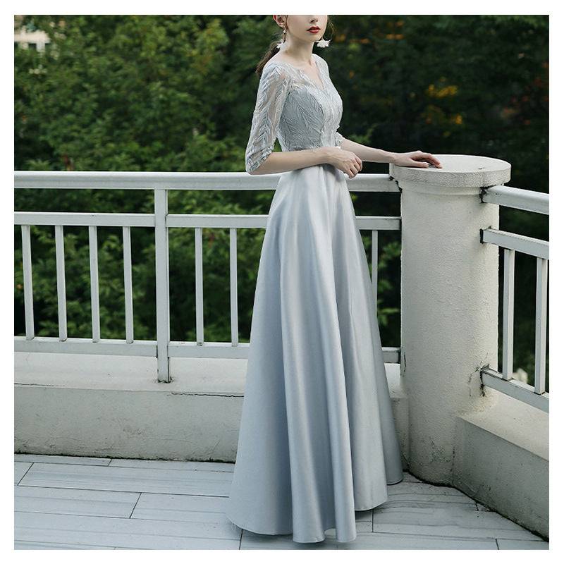 Elegant sky blue banquet party evening dress for women with mid waist and long skirt