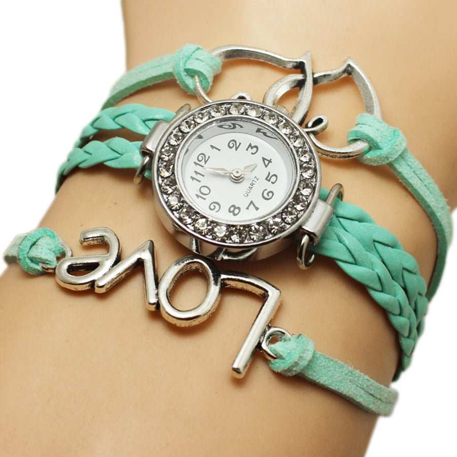 Alloy Love Double Heart - shaped Love Woven Multi - layer Watch - AMIR BAGS INDIA PRIVATE LIMITED