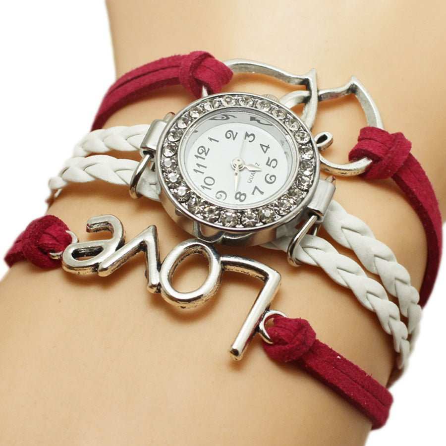 Alloy Love Double Heart - shaped Love Woven Multi - layer Watch - AMIR BAGS INDIA PRIVATE LIMITED