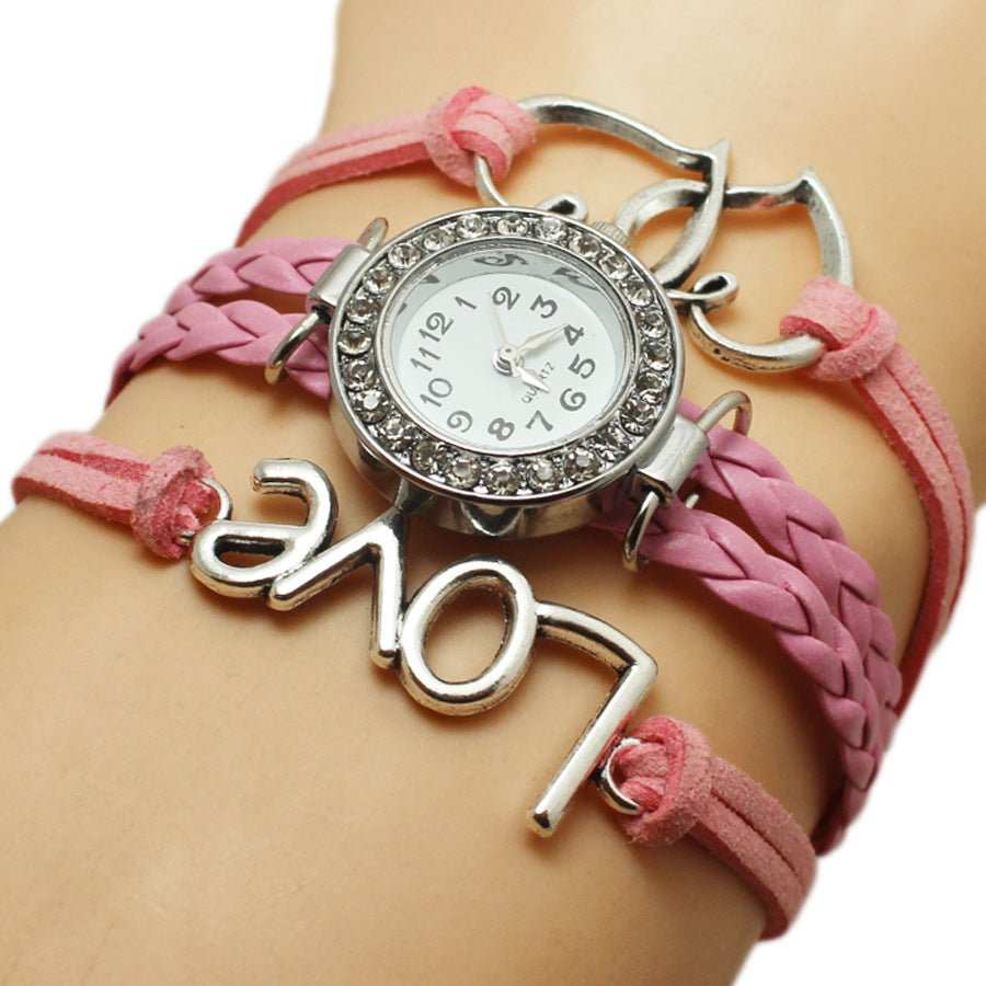 Alloy Love Double Heart - shaped Love Woven Multi - layer Watch - AMIR BAGS INDIA PRIVATE LIMITED