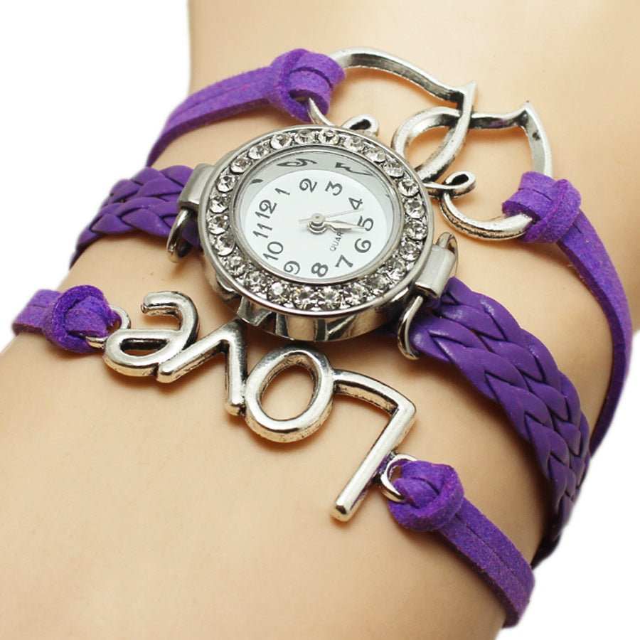 Alloy Love Double Heart - shaped Love Woven Multi - layer Watch - AMIR BAGS INDIA PRIVATE LIMITED