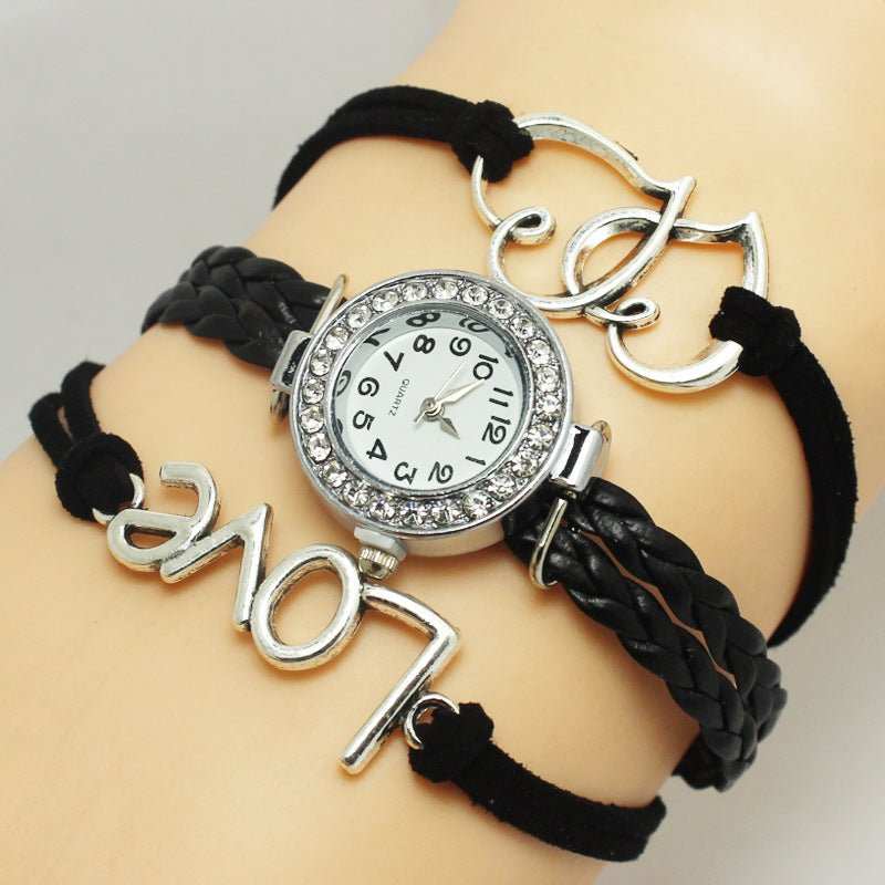 Alloy Love Double Heart - shaped Love Woven Multi - layer Watch - AMIR BAGS INDIA PRIVATE LIMITED