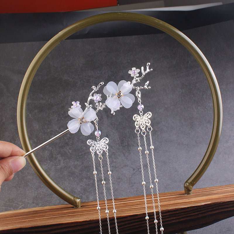 Ancient Style Hair Accessories Hanfu Plum Blossom Branch Tassel Hairpin White Flower Drill - AMIR BAGS INDIA PRIVATE LIMITED