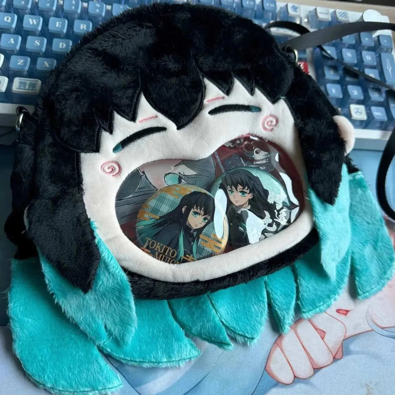 Anime Attribute Tokitou Muichirou Big Mouth Plush itabag Backpack Transparent Shoulder Bag Student Bookbag Crossbody Bag - AMIR BAGS INDIA PRIVATE LIMITED