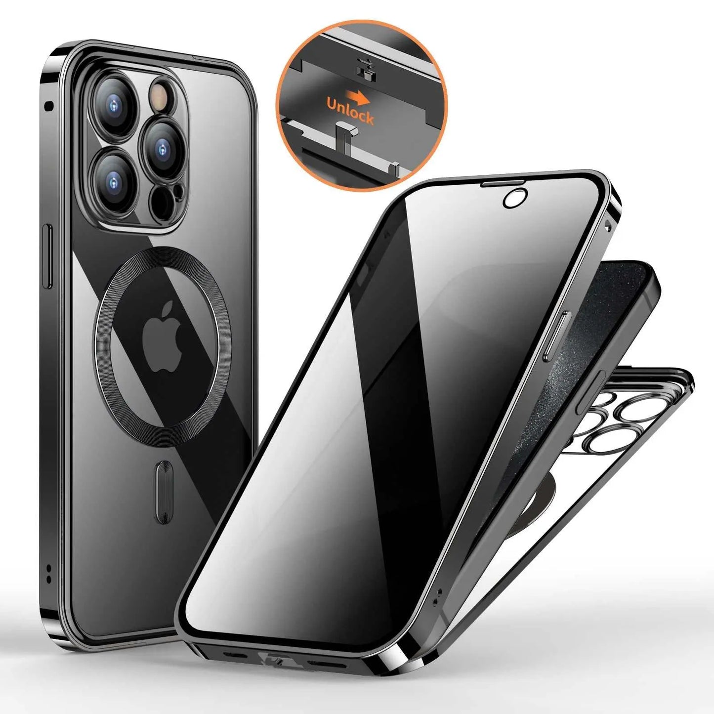 Anti - Privacy Metal Buckle Magnetic Support Wireless Charging Double - Sided Lens Full Cover Phone Case Protective Cover - AMIR BAGS INDIA PRIVATE LIMITED