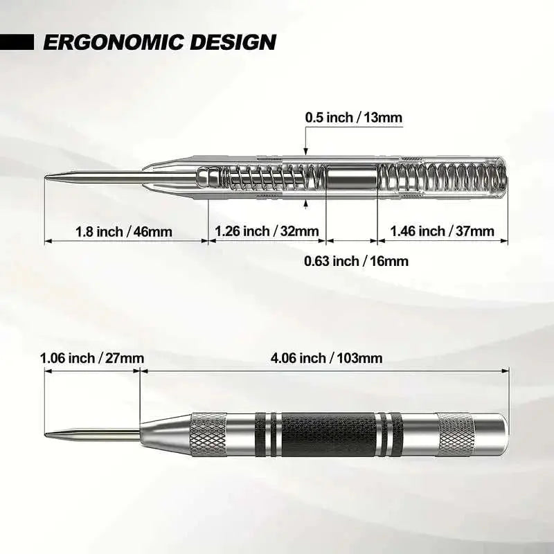 Auto Center Puncher Hole Marker Wood Metal Steel Spring Load Kerner DrPROFESSIONAL DESIGN – Auto center punch tool with a spring loaded mechanism, actually works and makes a solid mark in most projects.
ONE REPLACE TWO - Spring loadedAMIR BAGS INDIA PRIVATE LIMITEDAMIR BAGS INDIA PRIVATE LIMITEDnull