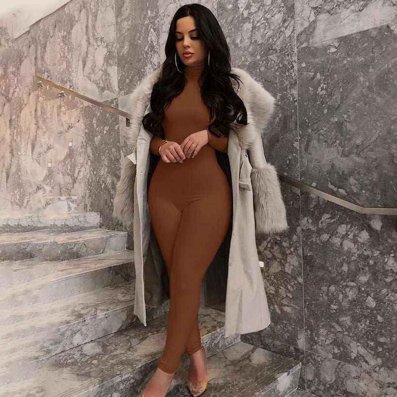 Autumn And Winter Solid Color Tight Long Sleeve Fleece - lined Yoga Jumpsuit - AMIR BAGS INDIA PRIVATE LIMITED