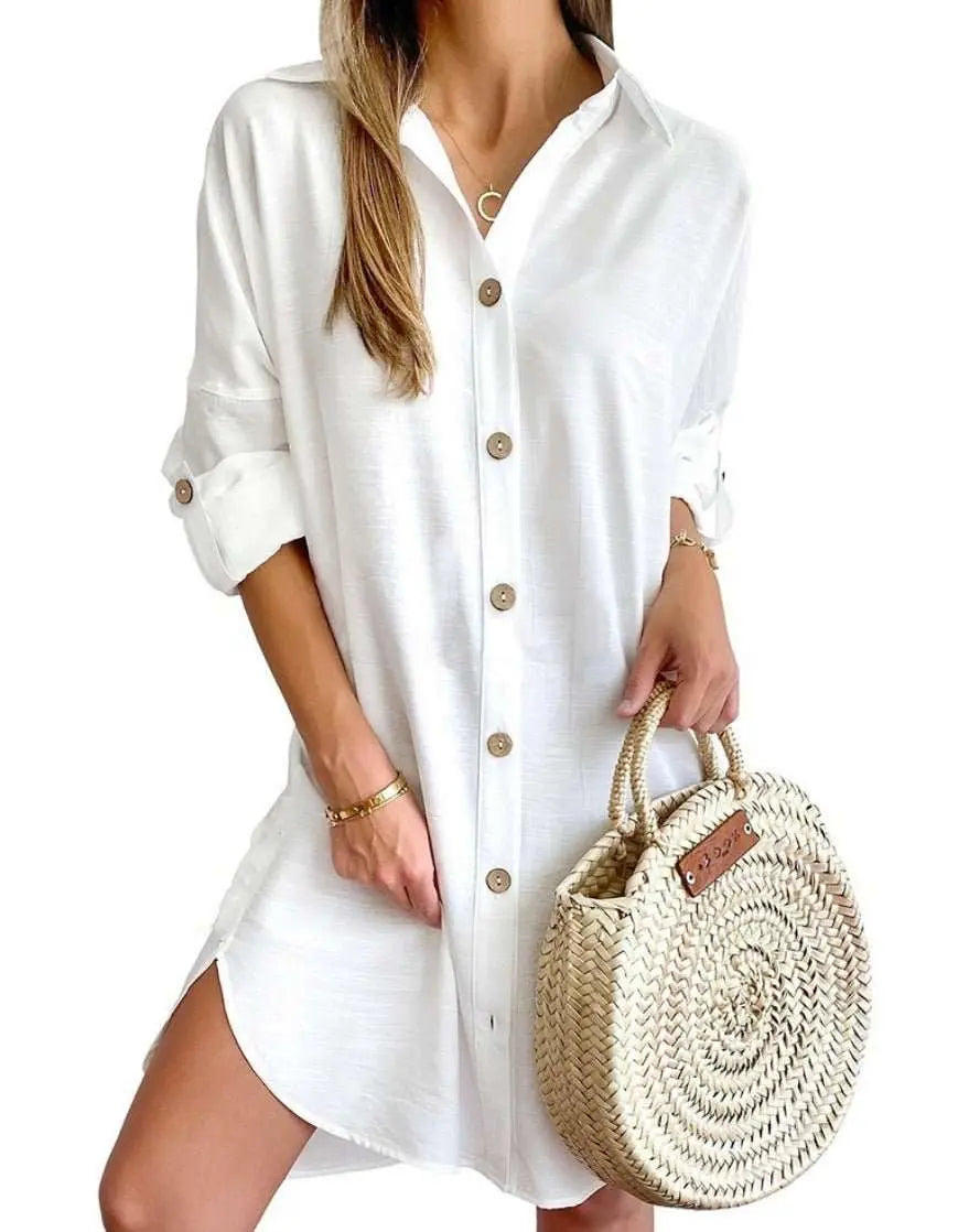 Autumn Leisure Long Sleeve Lapel Button Shirt Dress Womens Clothing - AMIR BAGS INDIA PRIVATE LIMITED