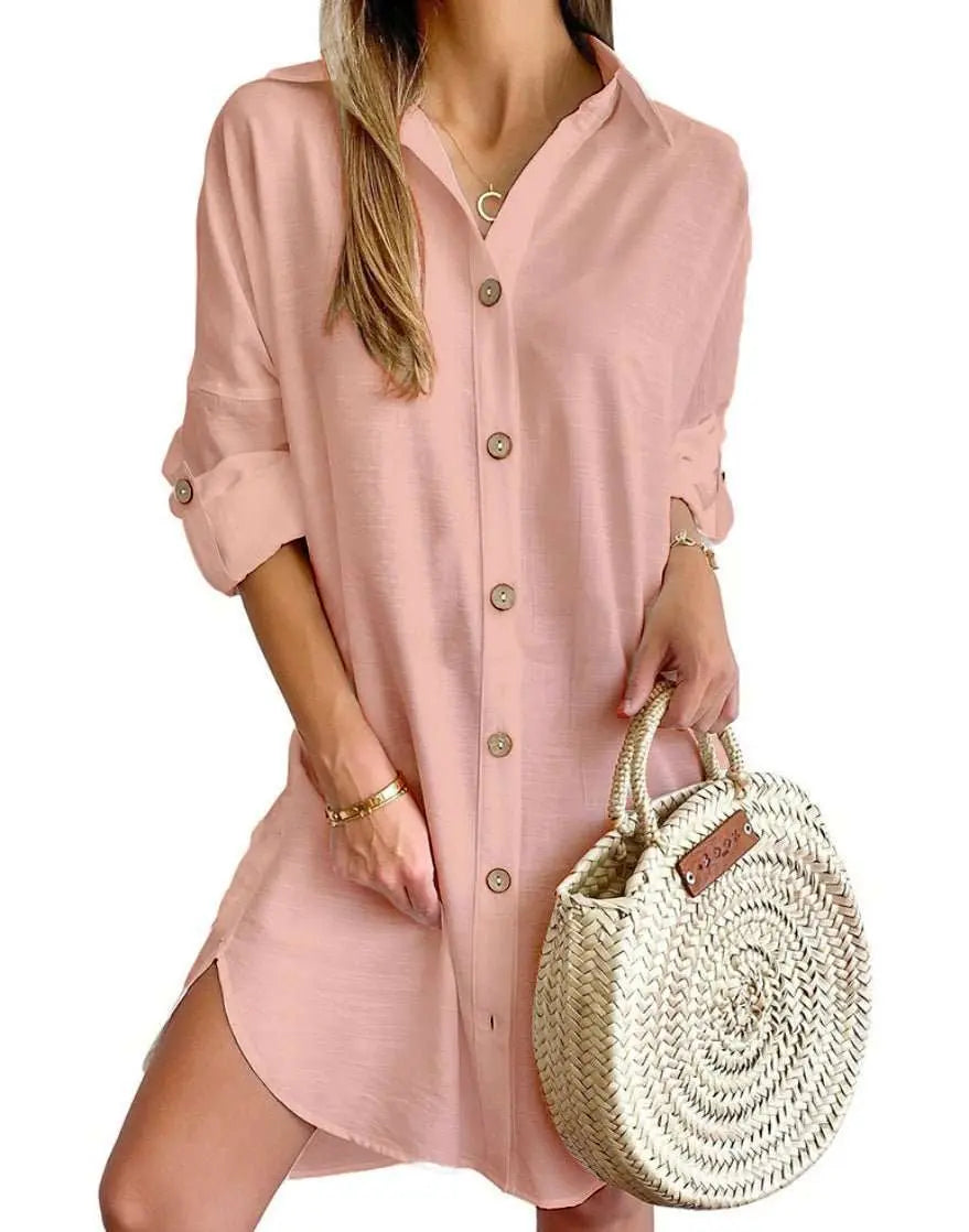 Autumn Leisure Long Sleeve Lapel Button Shirt Dress Womens Clothing - AMIR BAGS INDIA PRIVATE LIMITED