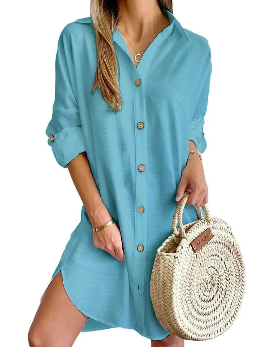 Autumn Leisure Long Sleeve Lapel Button Shirt Dress Womens Clothing - AMIR BAGS INDIA PRIVATE LIMITED
