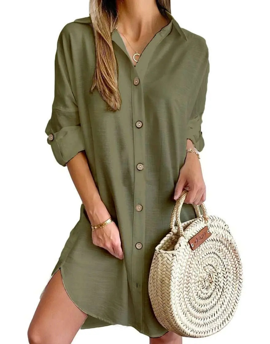 Autumn Leisure Long Sleeve Lapel Button Shirt Dress Womens Clothing - AMIR BAGS INDIA PRIVATE LIMITED