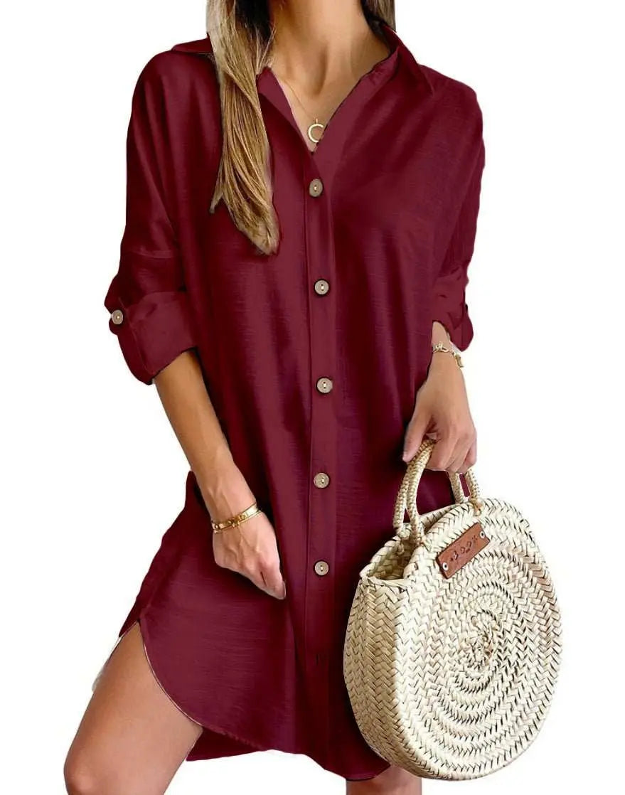 Autumn Leisure Long Sleeve Lapel Button Shirt Dress Womens Clothing - AMIR BAGS INDIA PRIVATE LIMITED