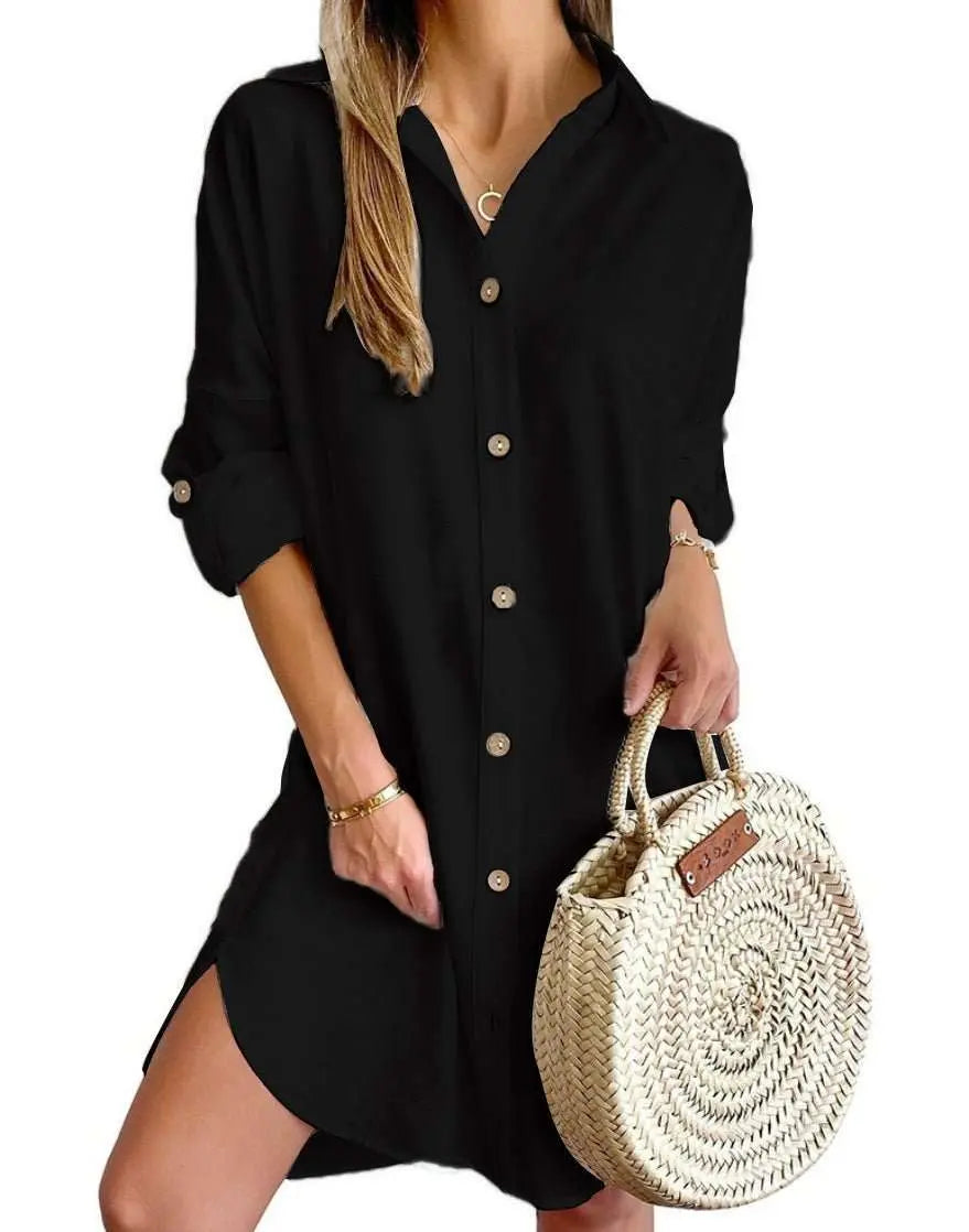 Autumn Leisure Long Sleeve Lapel Button Shirt Dress Womens Clothing - AMIR BAGS INDIA PRIVATE LIMITED