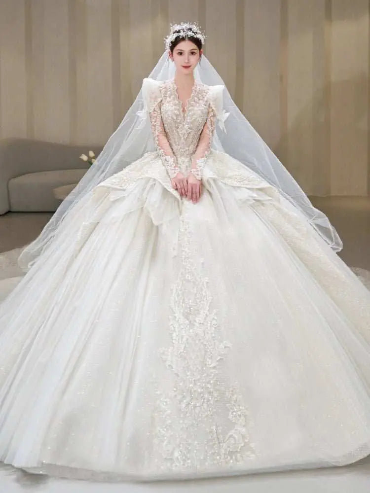 Bride Main Yarn Long Sleeve Heavy Industry Trailing French Retro Advanced - AMIR BAGS INDIA PRIVATE LIMITED