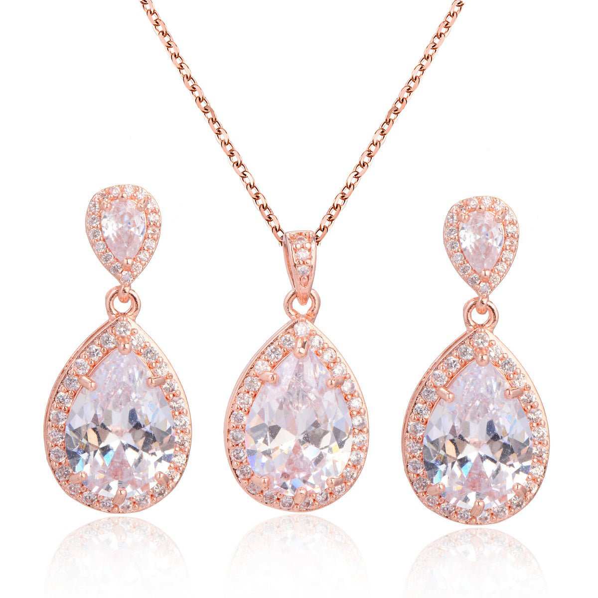 Bright Big Zircon Water Drops Necklace Eardrops Suit Bride Wedding Jewelry Simple Graceful - AMIR BAGS INDIA PRIVATE LIMITED