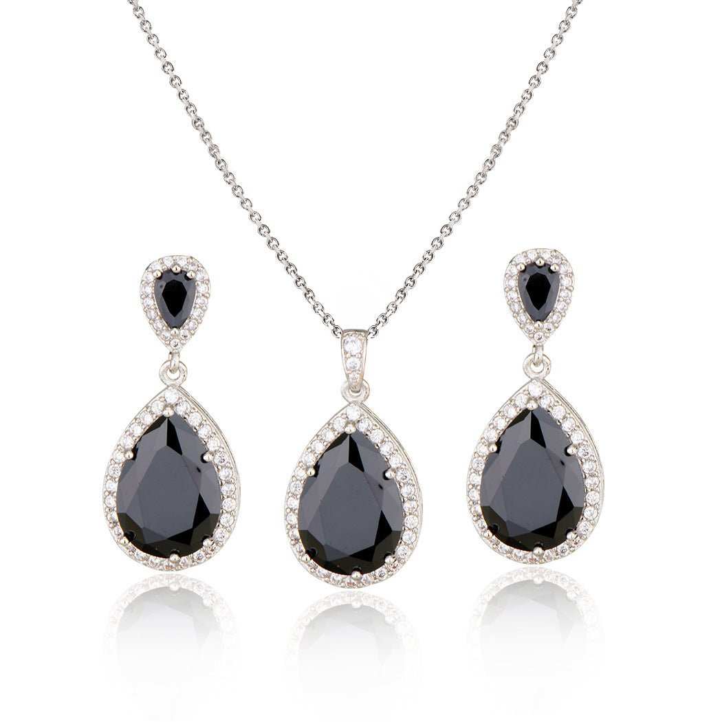 Bright Big Zircon Water Drops Necklace Eardrops Suit Bride Wedding Jewelry Simple Graceful - AMIR BAGS INDIA PRIVATE LIMITED
