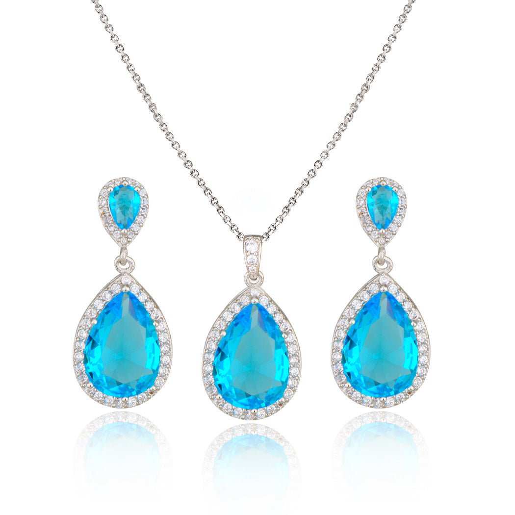 Bright Big Zircon Water Drops Necklace Eardrops Suit Bride Wedding Jewelry Simple Graceful - AMIR BAGS INDIA PRIVATE LIMITED