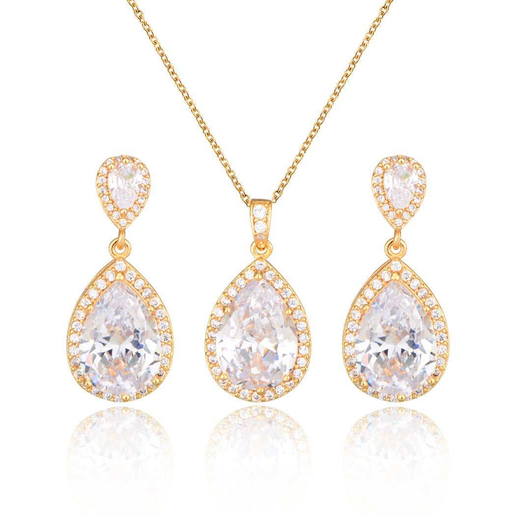 Bright Big Zircon Water Drops Necklace Eardrops Suit Bride Wedding Jewelry Simple Graceful - AMIR BAGS INDIA PRIVATE LIMITED