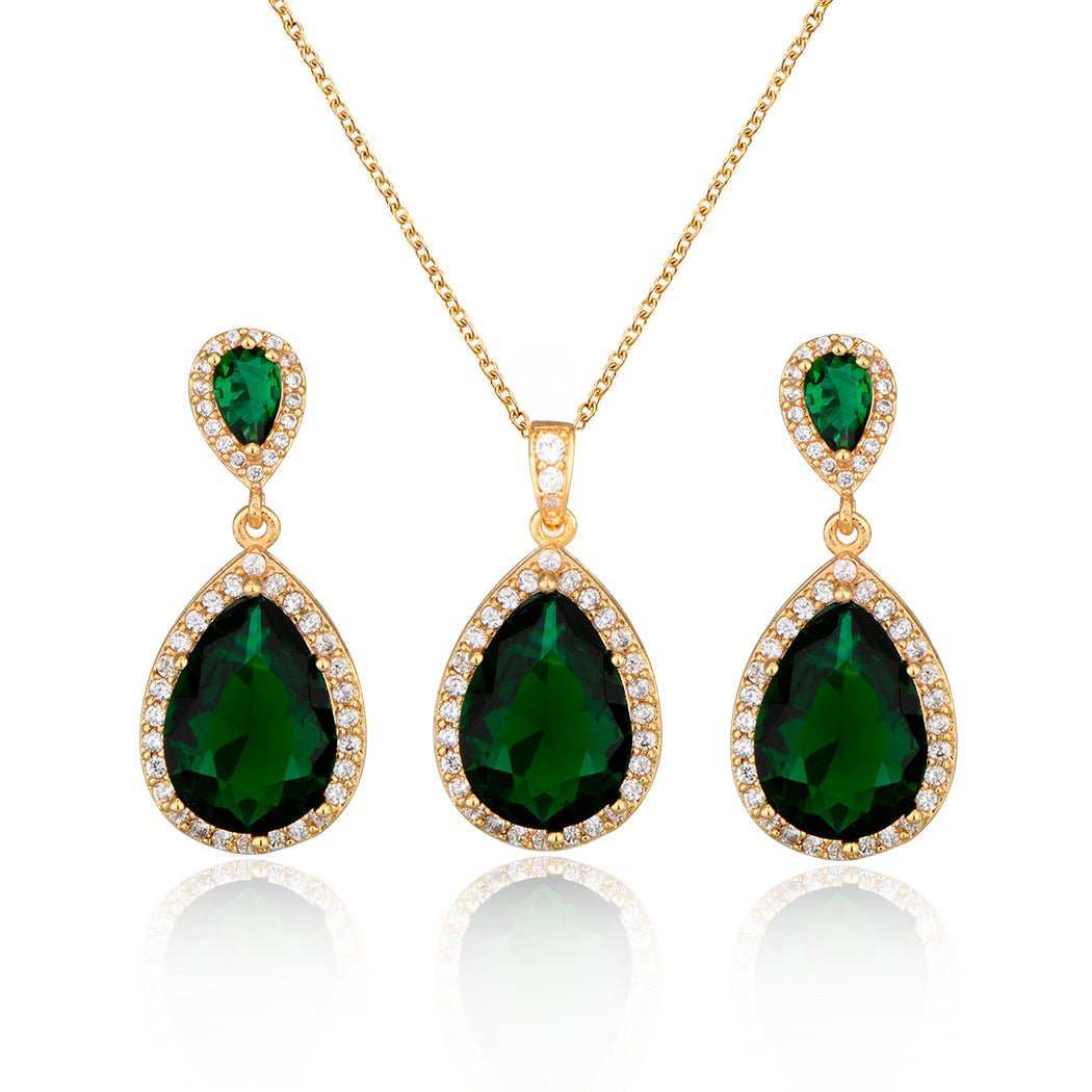 Bright Big Zircon Water Drops Necklace Eardrops Suit Bride Wedding Jewelry Simple Graceful - AMIR BAGS INDIA PRIVATE LIMITED