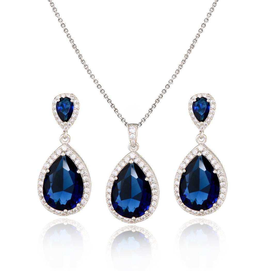 Bright Big Zircon Water Drops Necklace Eardrops Suit Bride Wedding Jewelry Simple Graceful - AMIR BAGS INDIA PRIVATE LIMITED