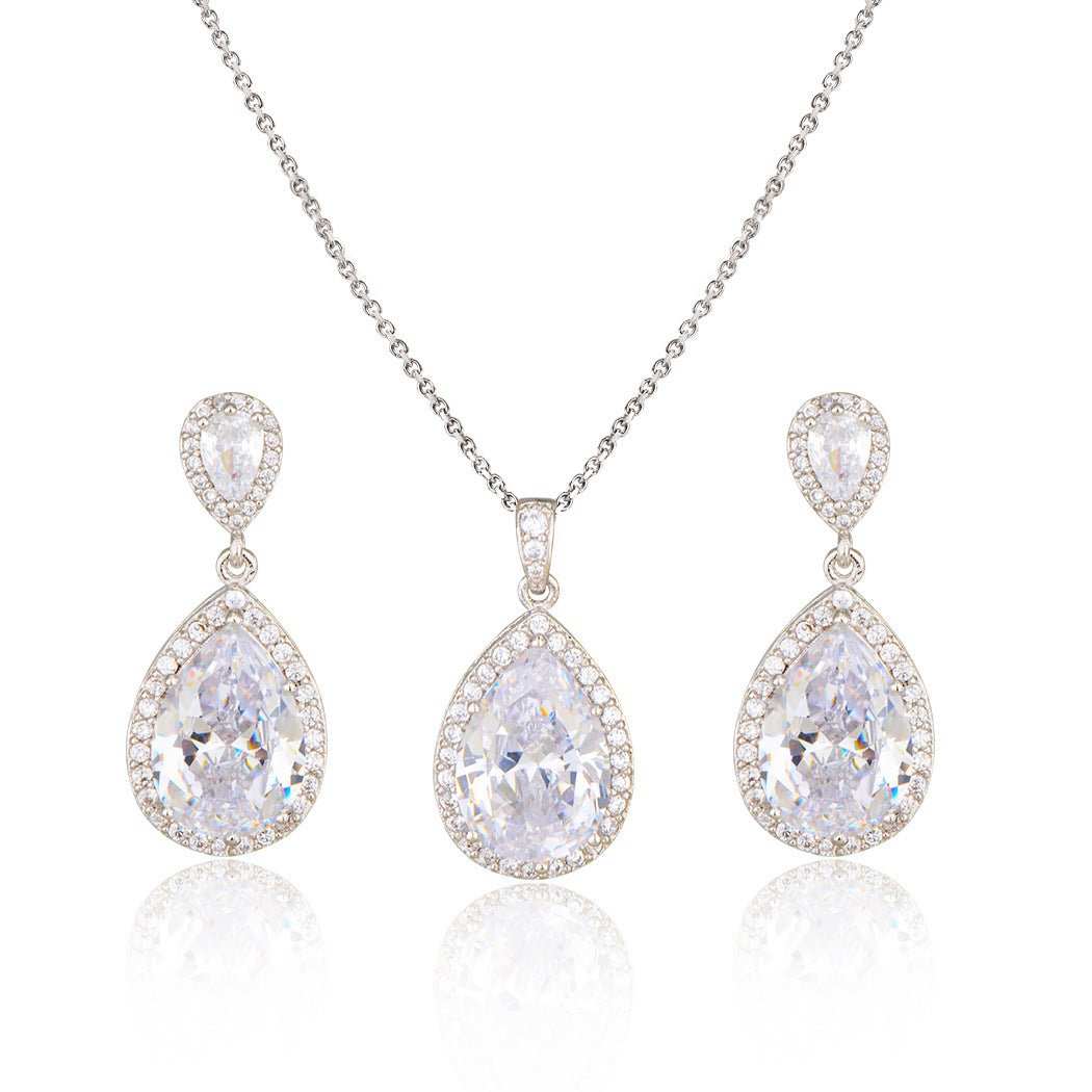 Bright Big Zircon Water Drops Necklace Eardrops Suit Bride Wedding Jewelry Simple Graceful - AMIR BAGS INDIA PRIVATE LIMITED