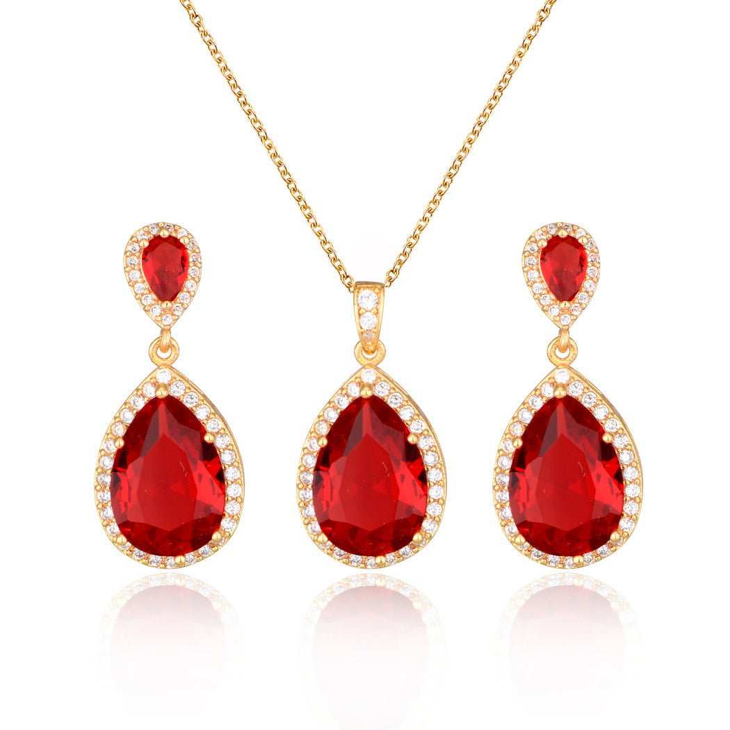 Bright Big Zircon Water Drops Necklace Eardrops Suit Bride Wedding Jewelry Simple Graceful - AMIR BAGS INDIA PRIVATE LIMITED
