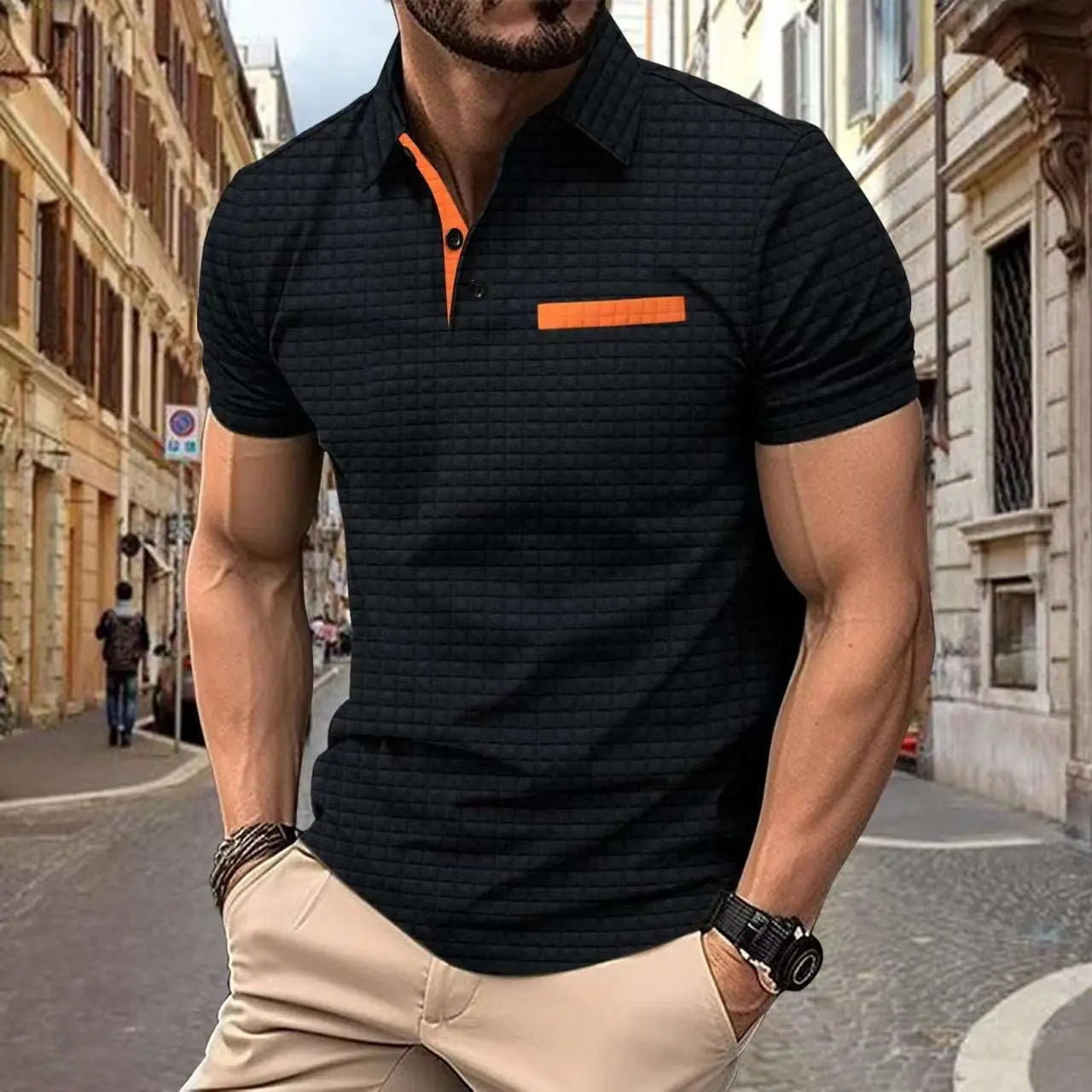 Button Jacquard Plaid Men's Sports Polo Shirt MenProduct information:Pattern: PlaidColor: black, light gray, orange, navy blue, dark gray, whiteDetails of clothing style: SlitSize: S,M,L,XL,XXL,XXXLVersion: LooseApDropshipmanAMIR BAGS INDIA PRIVATE LIMITEDnull