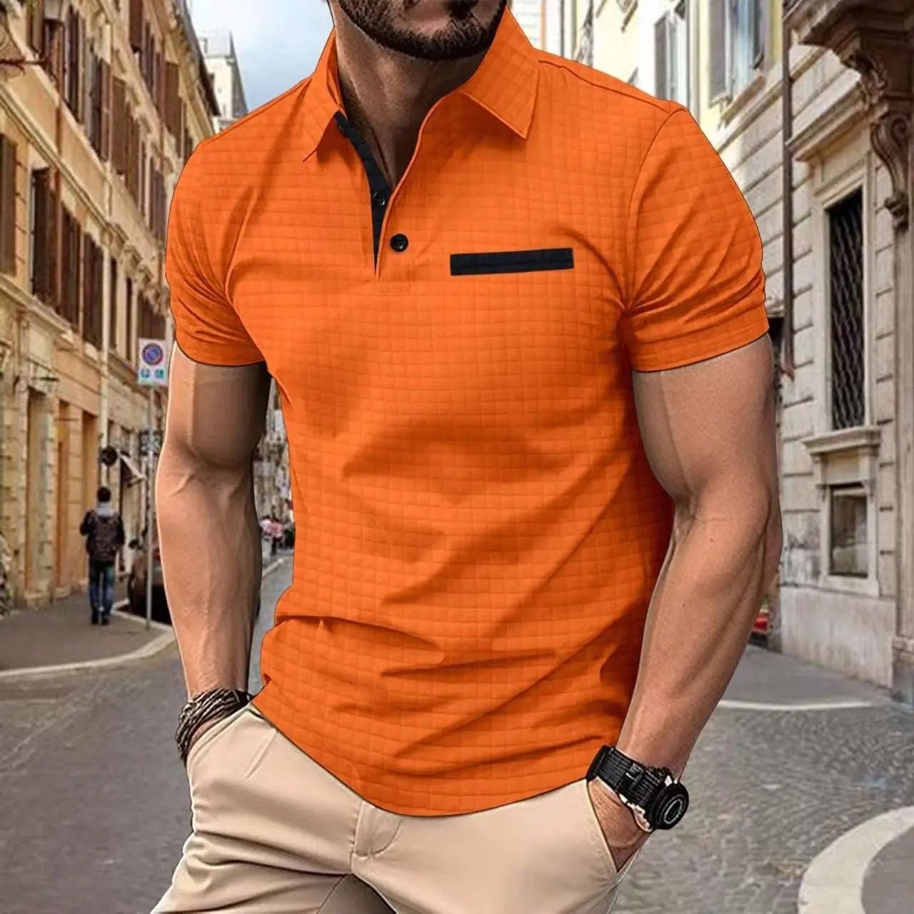 Button Jacquard Plaid Men's Sports Polo Shirt MenProduct information:Pattern: PlaidColor: black, light gray, orange, navy blue, dark gray, whiteDetails of clothing style: SlitSize: S,M,L,XL,XXL,XXXLVersion: LooseApDropshipmanAMIR BAGS INDIA PRIVATE LIMITEDnull