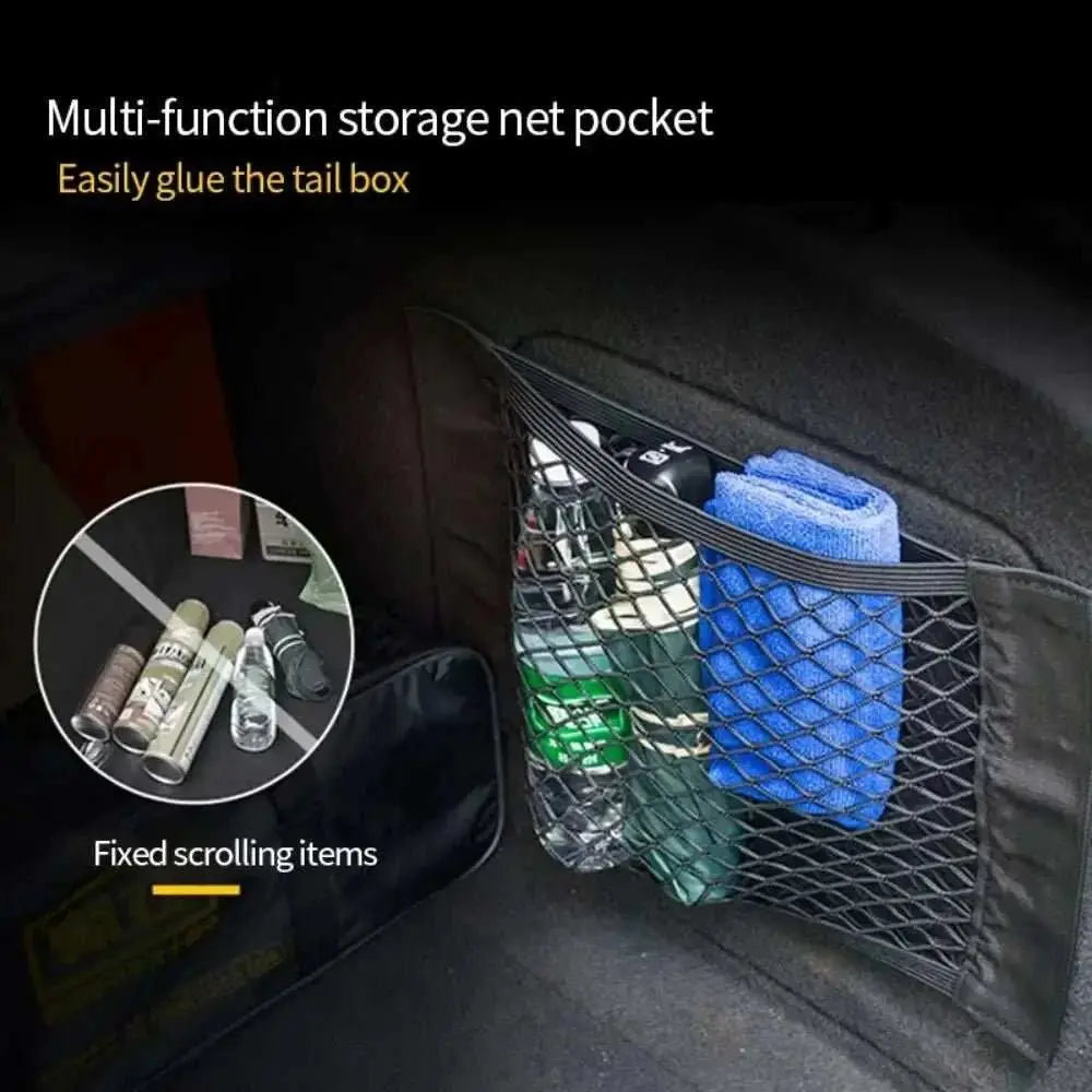 Car Back Rear Mesh Trunk Seat Elastic String Net Magic Sticker Universal Storage Bag Pocket Cage Auto Organizer Seat Back Bag - AMIR BAGS INDIA PRIVATE LIMITED