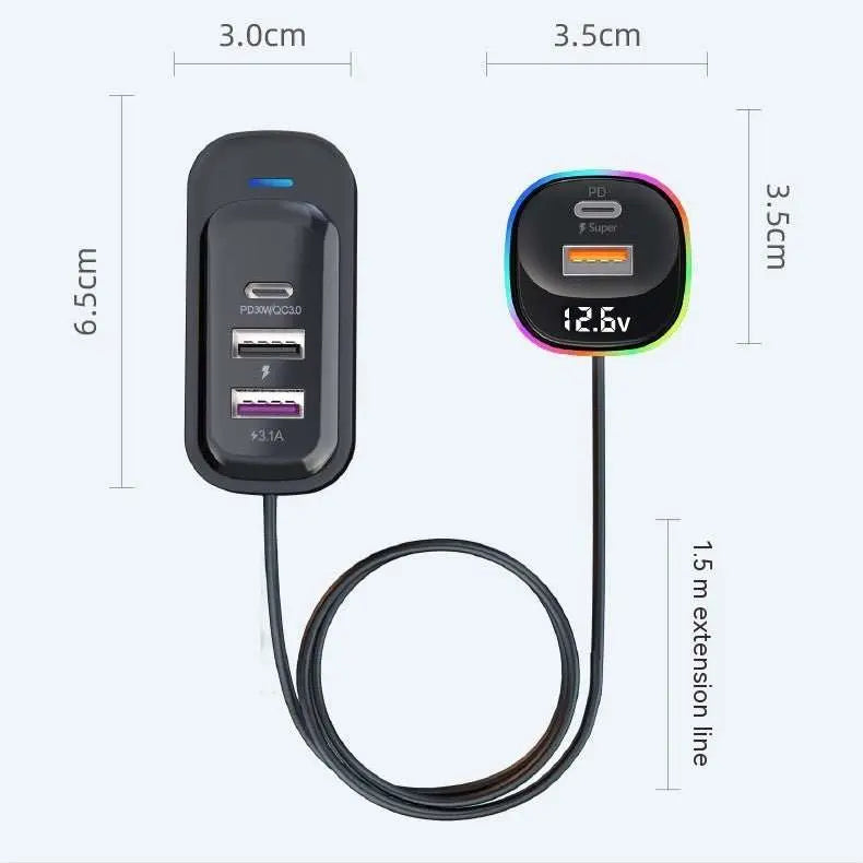 Car Charger Super Fast Charge Multi-functionProduct information:Color: Black Packing size: 10*4.5 * 13.7cm Power supply: Vehicle-mounted direct Plug Power supply Material: PlasticPacking list: Car charger X1PrDropshipmanAMIR BAGS INDIA PRIVATE LIMITEDnull
