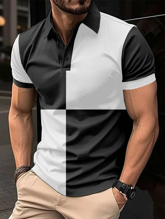 Casual Sports Short Sleeve Color Stitching Turnover Neck Polo Shirt Men Clothing - AMIR BAGS INDIA PRIVATE LIMITED