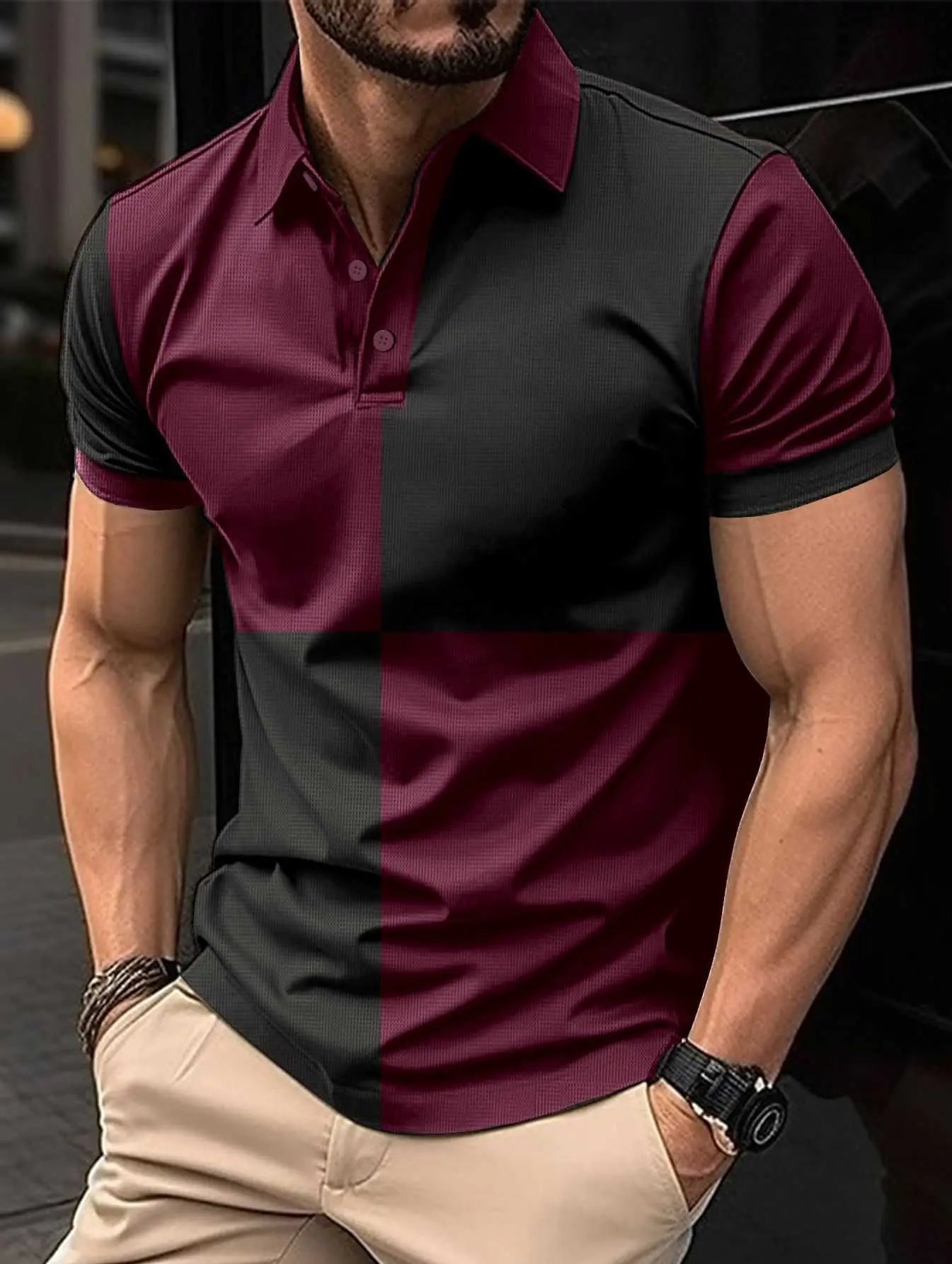 Casual Sports Short Sleeve Color Stitching Turnover Neck Polo Shirt MeProduct information:Color: black and white, pink and white, pink and gray, dark khaki and black, pink and wine red, wine red and black, sky blue and wine red, coffeeDropshipmanAMIR BAGS INDIA PRIVATE LIMITEDnull