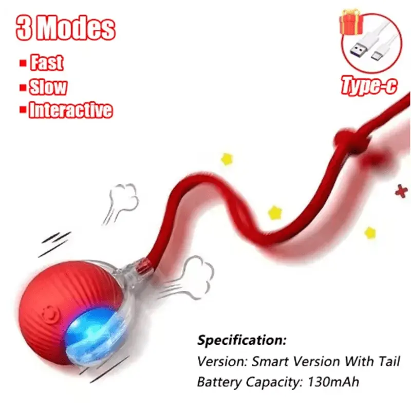 Cat Interactive ball Toy, Automatic Rolling Ball with Tail, Rechargeable Smart Pet Interactive Toy, Intelligent toy for Cat - AMIR BAGS INDIA PRIVATE LIMITED