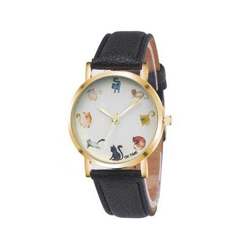 Cats Cute Watch Women PU Leather Round Dial Students Fashion Wristwatch Sleeping Cat Fox Animal - AMIR BAGS INDIA PRIVATE LIMITED