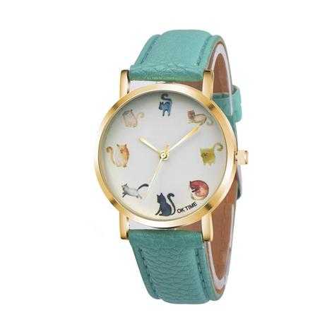 Cats Cute Watch Women PU Leather Round Dial Students Fashion Wristwatch Sleeping Cat Fox Animal - AMIR BAGS INDIA PRIVATE LIMITED