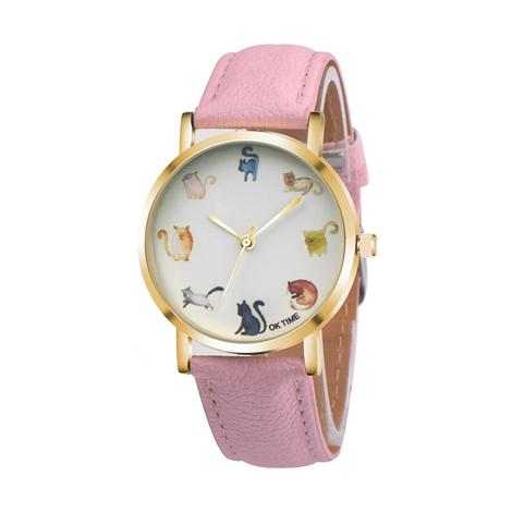 Cats Cute Watch Women PU Leather Round Dial Students Fashion Wristwatch Sleeping Cat Fox Animal - AMIR BAGS INDIA PRIVATE LIMITED