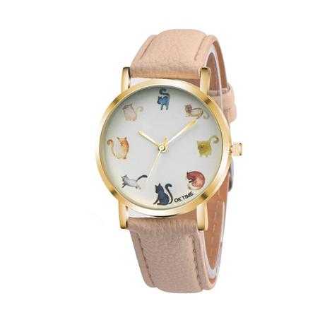 Cats Cute Watch Women PU Leather Round Dial Students Fashion Wristwatch Sleeping Cat Fox Animal - AMIR BAGS INDIA PRIVATE LIMITED