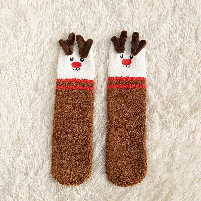 Child Christmas Socks Winter No - shedding Cute Elk Elk Santa Claus Snowman Sleeping Floor Coral Fleece Socks - AMIR BAGS INDIA PRIVATE LIMITED
