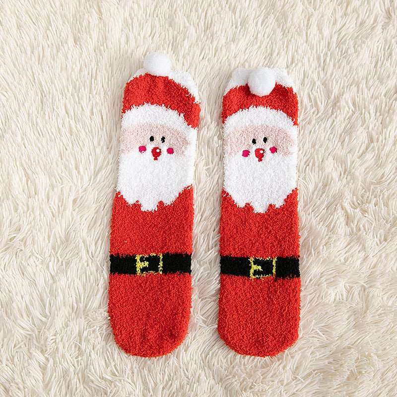 Child Christmas Socks Winter No - shedding Cute Elk Elk Santa Claus Snowman Sleeping Floor Coral Fleece Socks - AMIR BAGS INDIA PRIVATE LIMITED