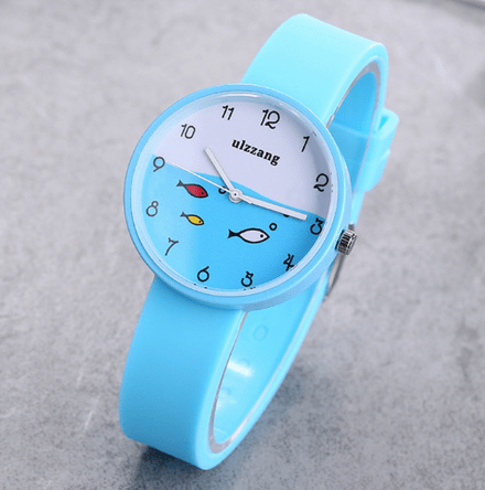 Children Watch For Girls Color Silicone Strap Fashion Quartz Wristwatch Fish Dial Cartoon Kids Clock - AMIR BAGS INDIA PRIVATE LIMITED