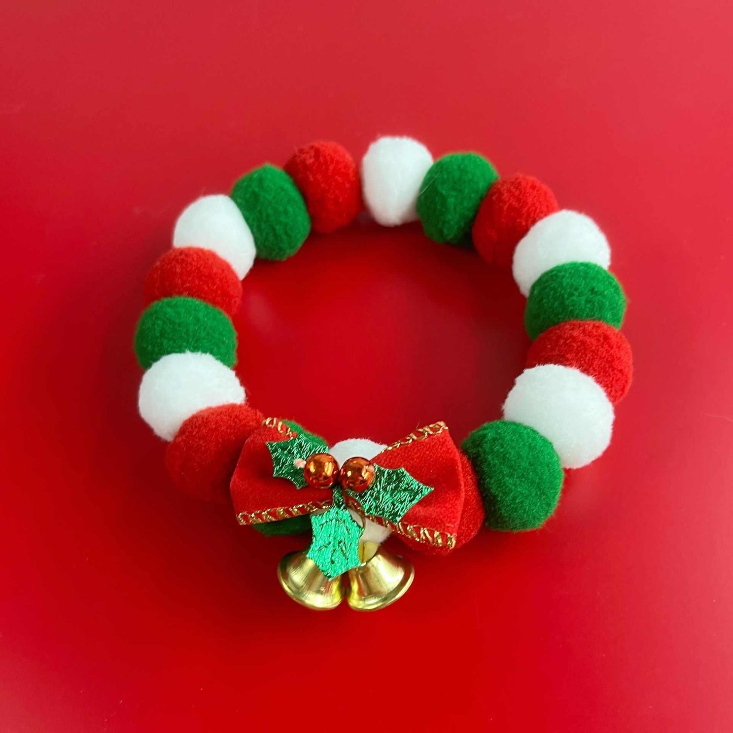 Christmas Cute Dog Cat Plush Ball Necklace Soft Elasticity Collar Pet Neck Accessories Dog Christmas Collar With Bow - AMIR BAGS INDIA PRIVATE LIMITED