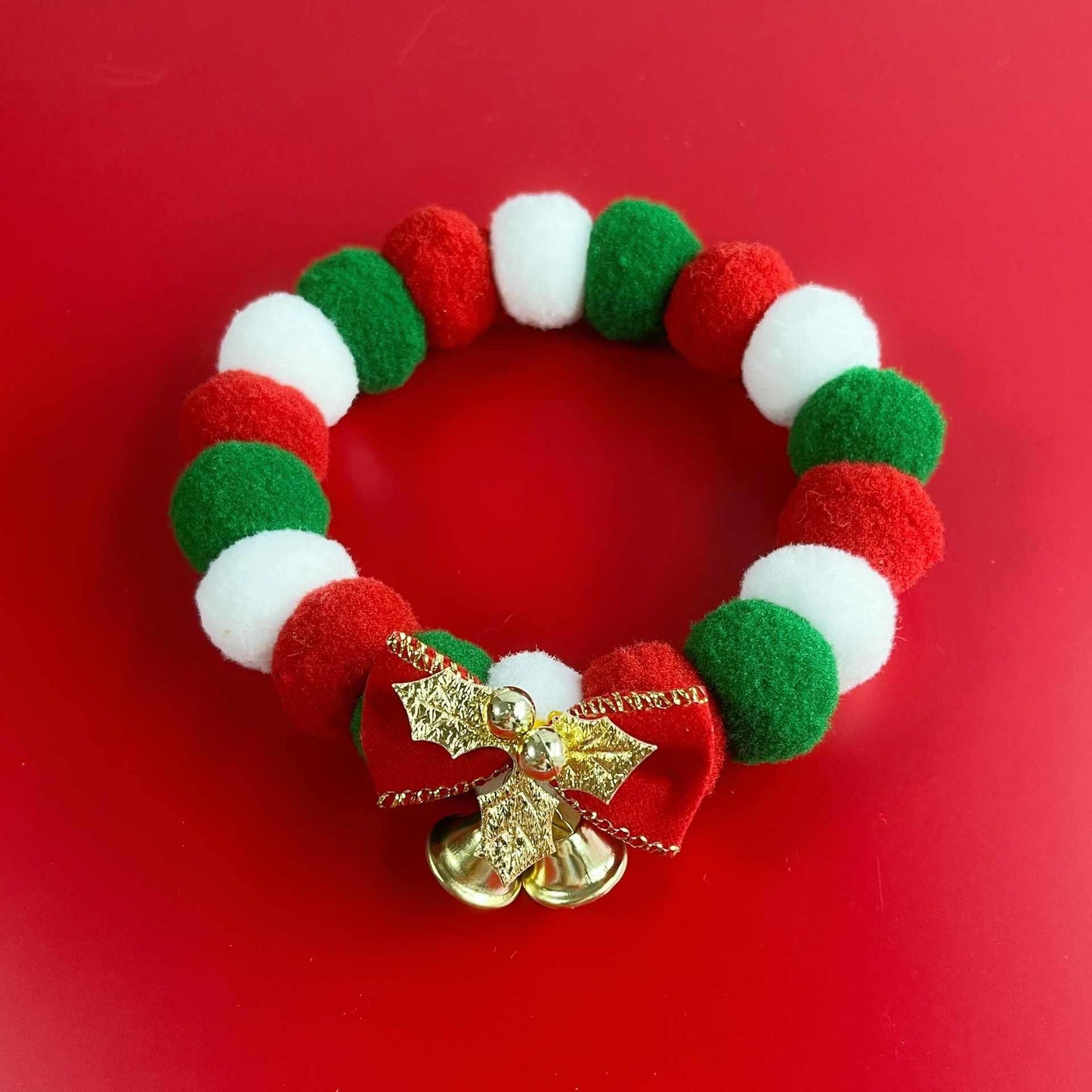 Christmas Cute Dog Cat Plush Ball Necklace Soft Elasticity Collar Pet Neck Accessories Dog Christmas Collar With Bow - AMIR BAGS INDIA PRIVATE LIMITED