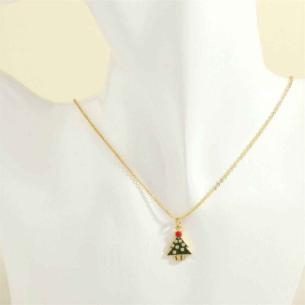 Christmas Tree Santa Claus Elk Snowman Oil - drop Necklace With Colored Rhinestones Ins Festival Clavicle Chain Necklace For Women Jewelry - AMIR BAGS INDIA PRIVATE LIMITED