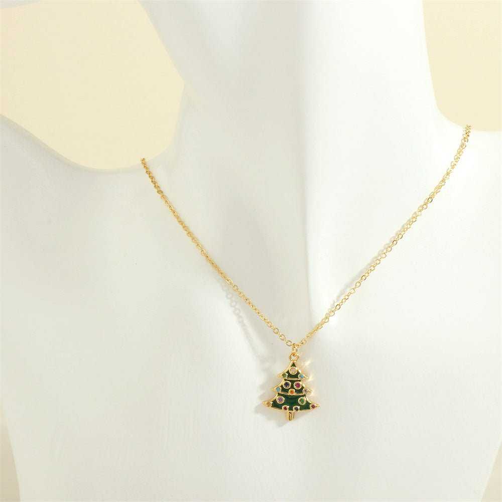 Christmas Tree Santa Claus Elk Snowman Oil - drop Necklace With Colored Rhinestones Ins Festival Clavicle Chain Necklace For Women Jewelry - AMIR BAGS INDIA PRIVATE LIMITED
