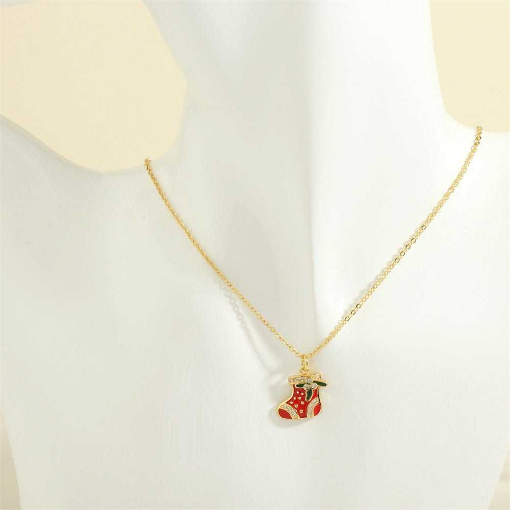 Christmas Tree Santa Claus Elk Snowman Oil - drop Necklace With Colored Rhinestones Ins Festival Clavicle Chain Necklace For Women Jewelry - AMIR BAGS INDIA PRIVATE LIMITED