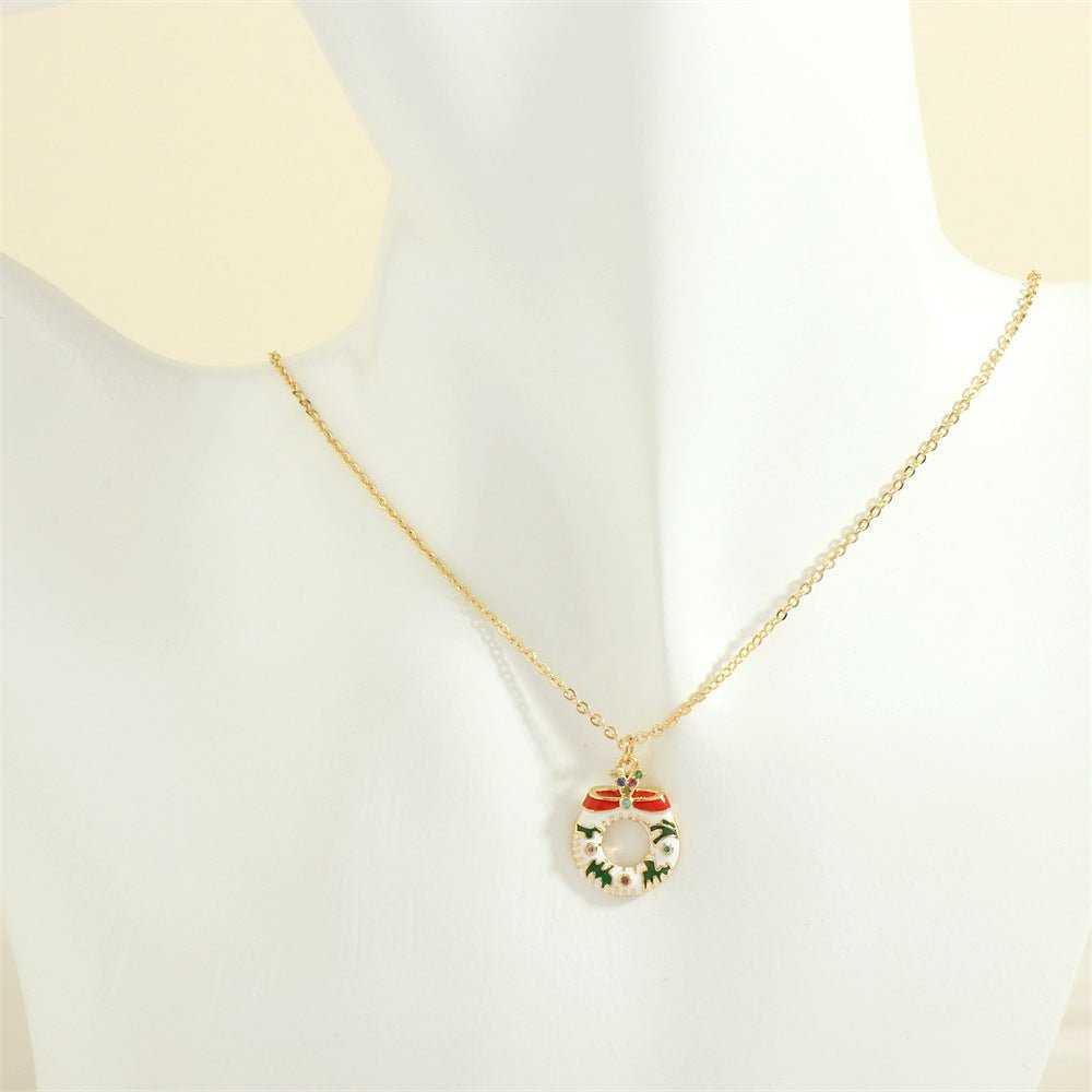 Christmas Tree Santa Claus Elk Snowman Oil - drop Necklace With Colored Rhinestones Ins Festival Clavicle Chain Necklace For Women Jewelry - AMIR BAGS INDIA PRIVATE LIMITED