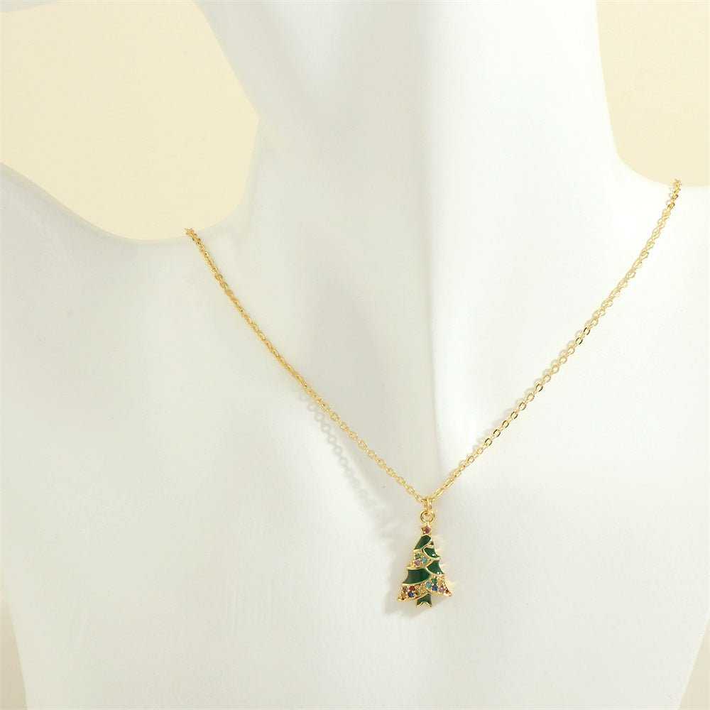 Christmas Tree Santa Claus Elk Snowman Oil - drop Necklace With Colored Rhinestones Ins Festival Clavicle Chain Necklace For Women Jewelry - AMIR BAGS INDIA PRIVATE LIMITED