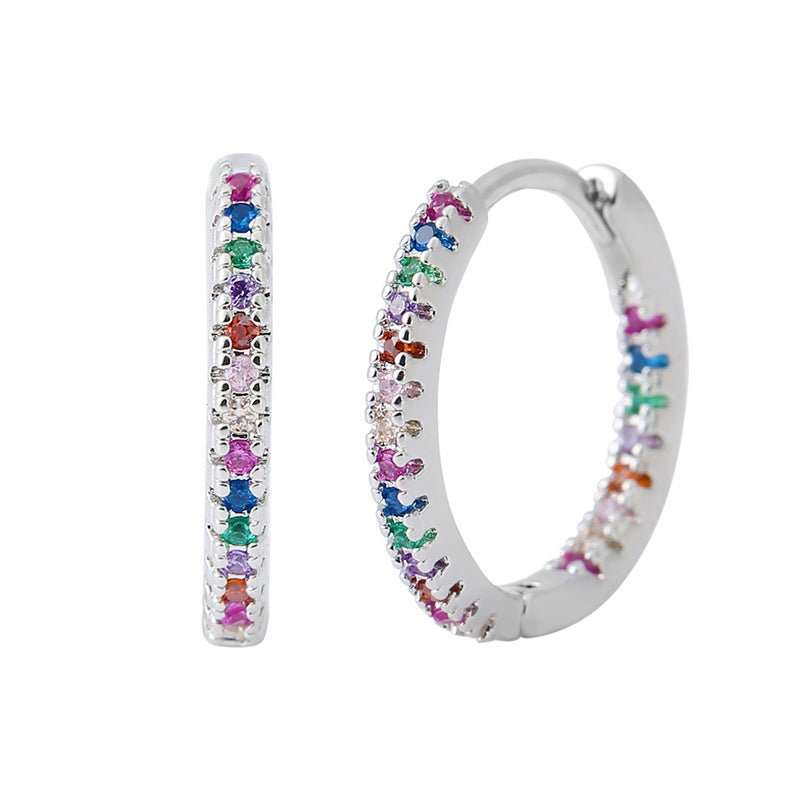 Circle Female Earrings Ear Clip Multicolor Zircon Elegant - AMIR BAGS INDIA PRIVATE LIMITED