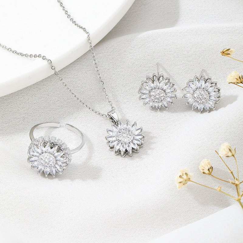 Classic Charm Sunflower Flower Stainless Steel Necklace Earrings Fashion Exquisite Micro Seed Jewelry Ring - AMIR BAGS INDIA PRIVATE LIMITED